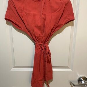Red Short Sleeve Tie-Front Dress